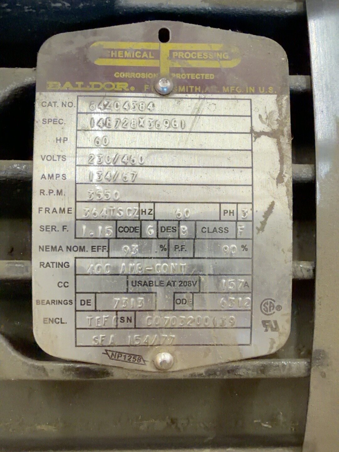 Baldor Reliance 84704384 60 HP 3550 RPM corrosion-protected pump motor thumbnail 6