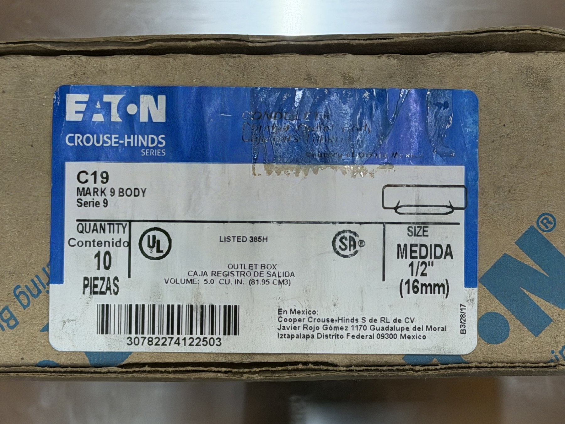 Crouse-Hinds C19 1/2-inch Mark 9 Aluminum Condulet C Conduit Body NEW Box of 10 (No Covers) thumbnail 2